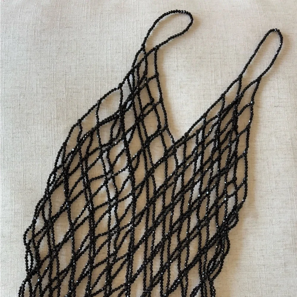 Black Beaded Net Swim Cover-Up - Picture 1 of 7